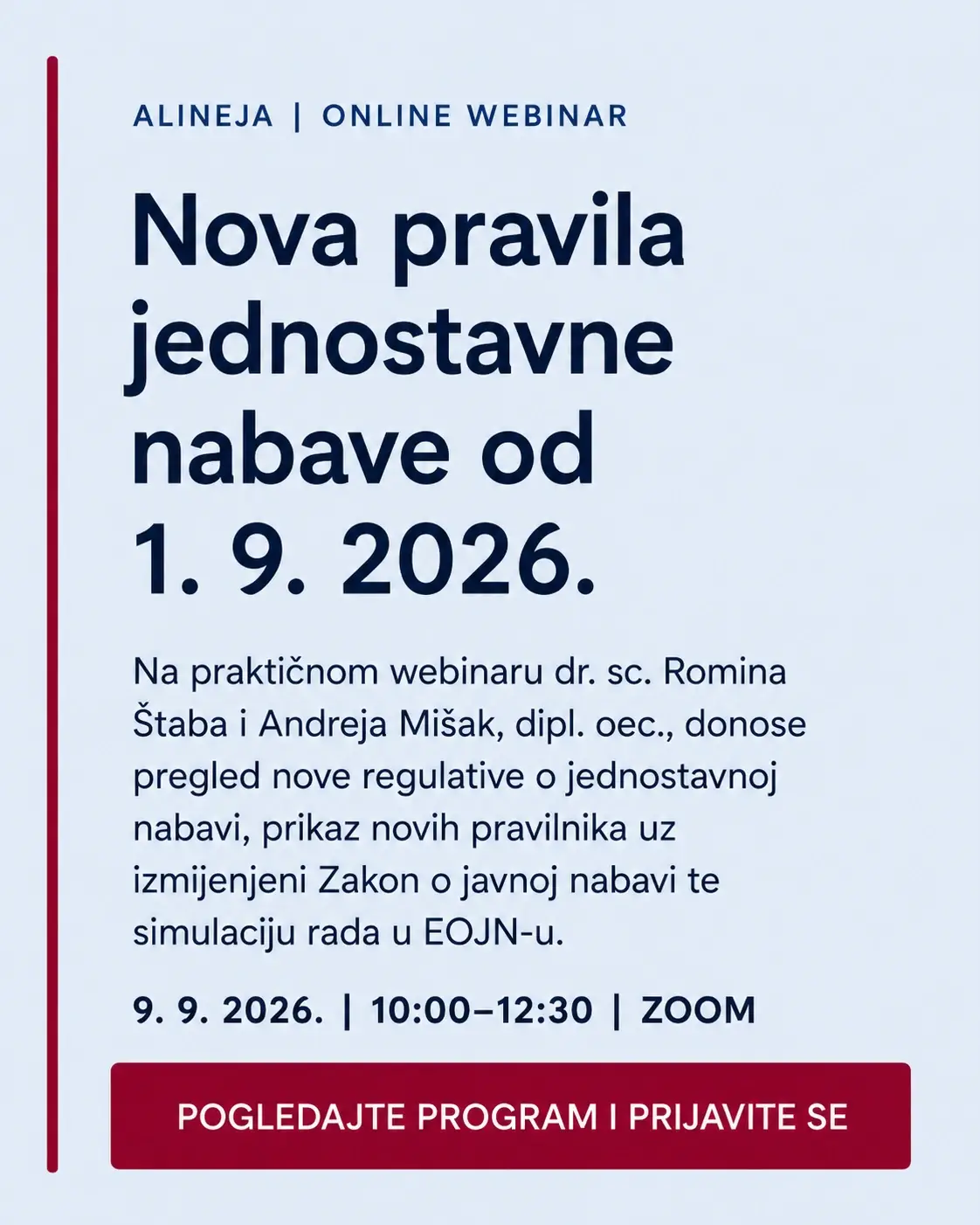 Jednostavna nabava tekst banner Alineja mobile