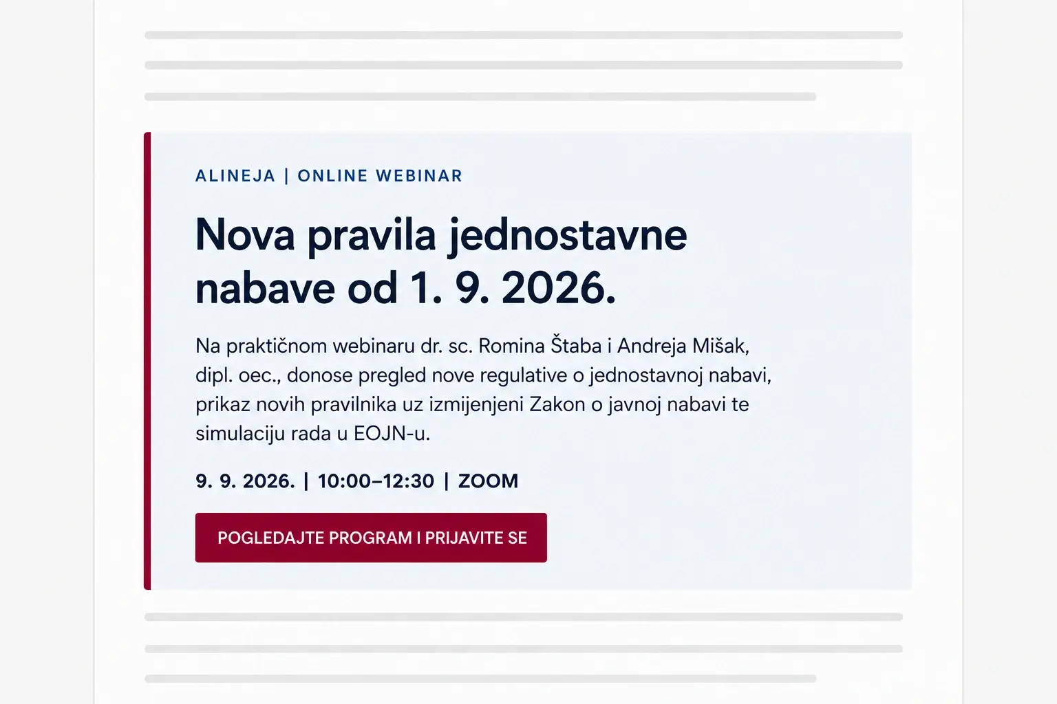 Jednostavna nabava tekst banner Alineja